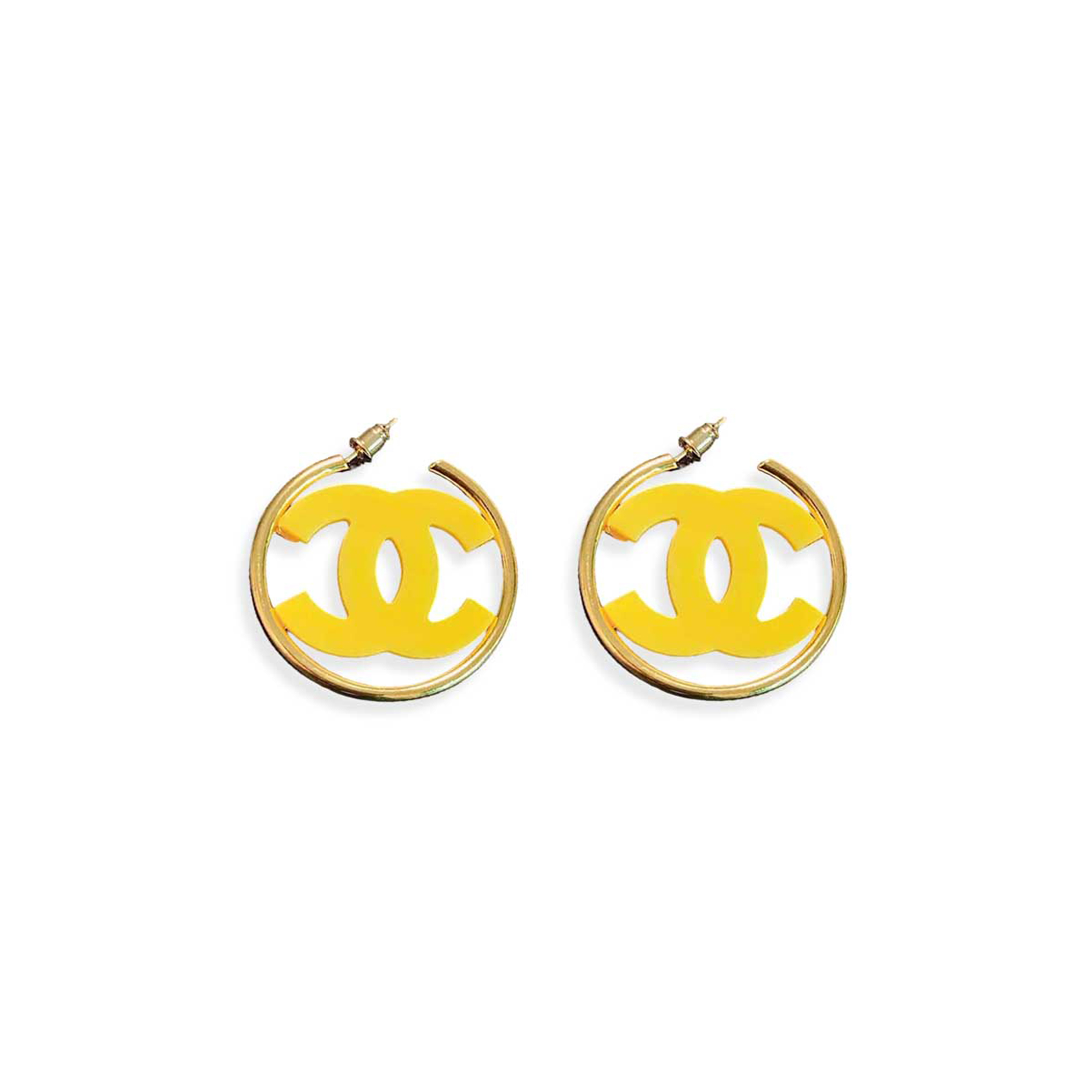 CHANEL DOUBLE C ACRYLIC LARGE HOOP EARRINGS 